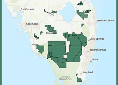 Screen capture of the interactive map of 25 Commission-managed lands to hunt pythons